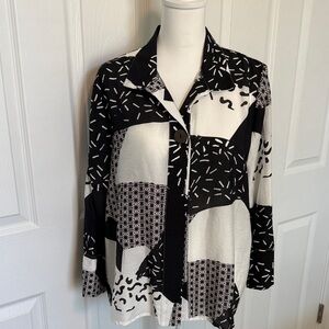 Shana Black & White Geometric Print Blouse